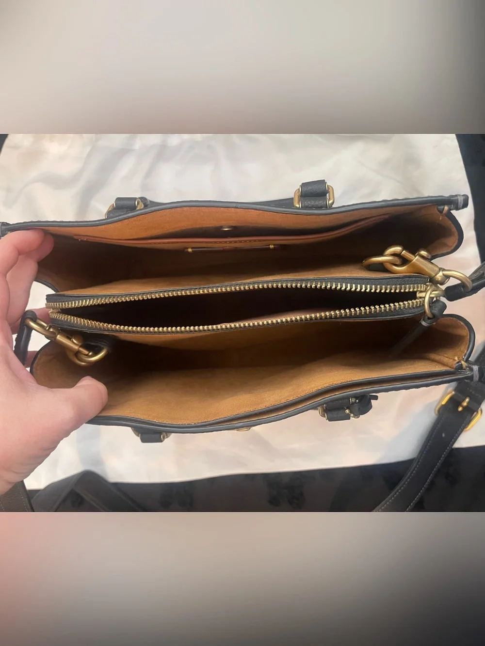 Coach Black Leather Satchel Handbag with Gold Hardware